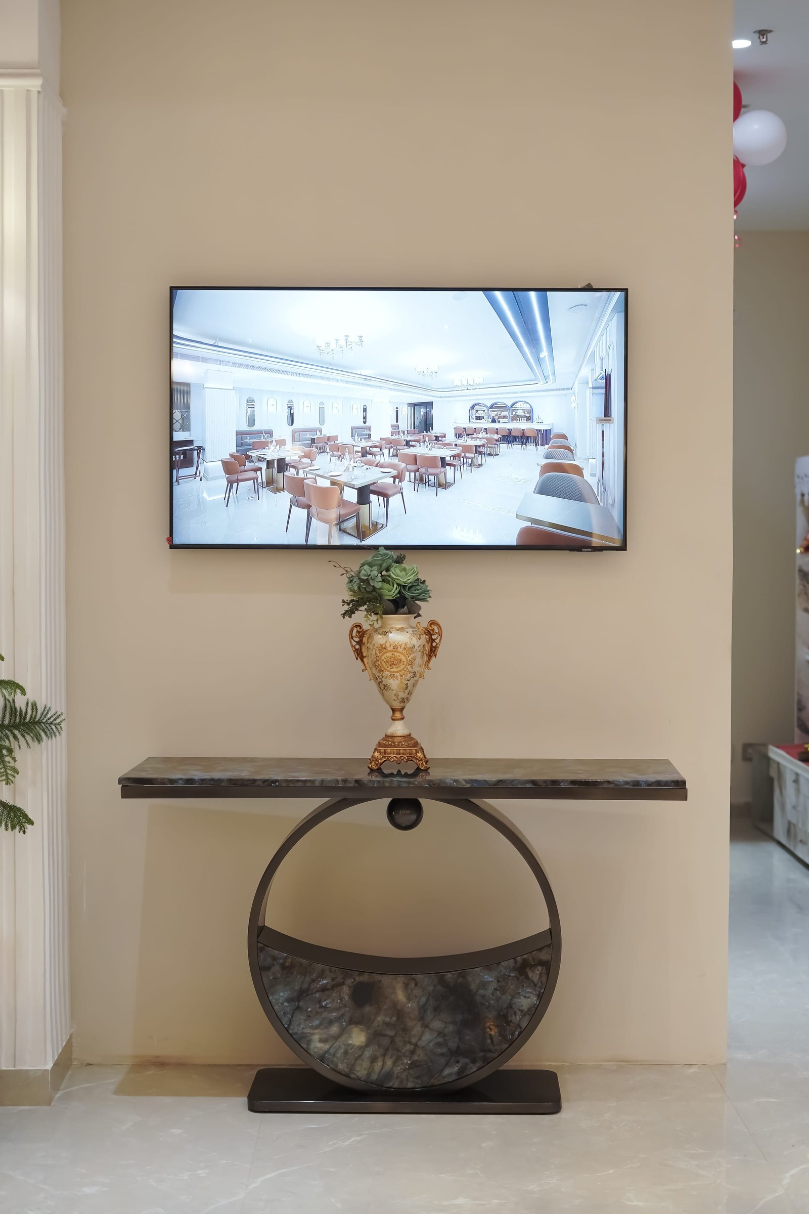 Console table and mirror in the lobby