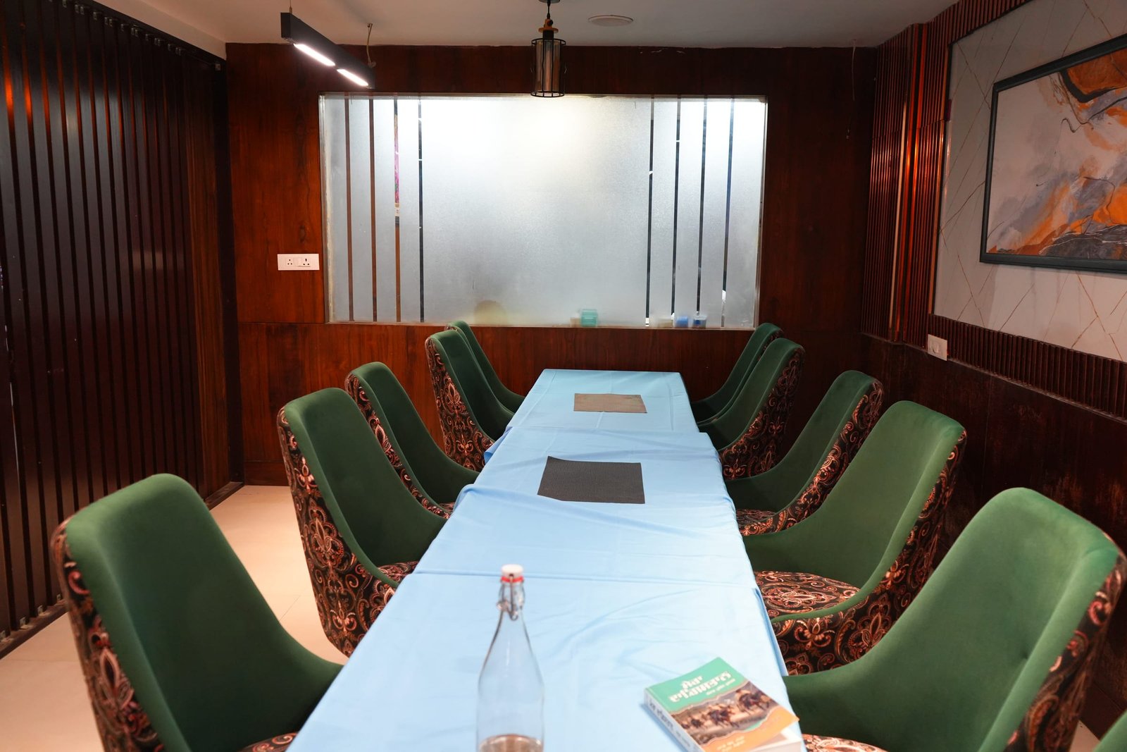 The banquet hall at Northwind, laid as one long table
